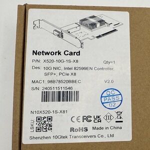 Intel X520 10G-1S Network Card PCIe X8 Port SFP Network Adapter